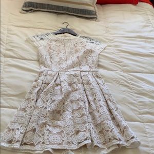 Francesca white A frame dress with cream underlay.